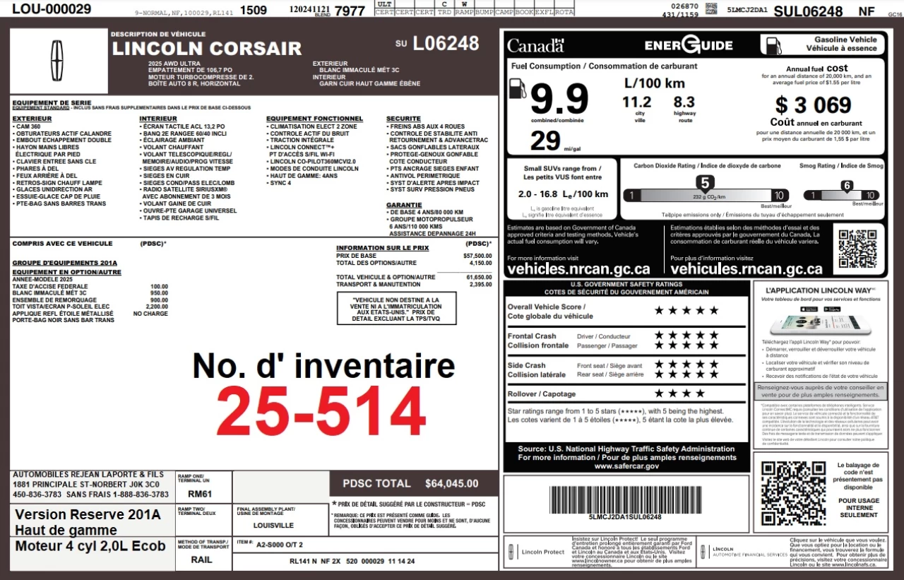 2025 Lincoln Corsair Resreve AWD Image principale