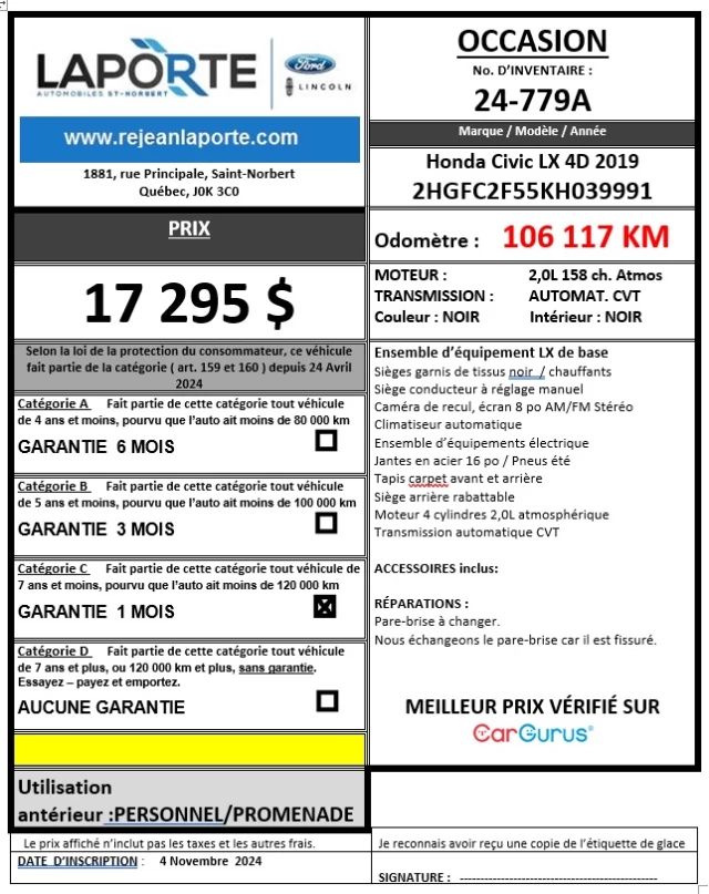 Honda Civic LX 2019