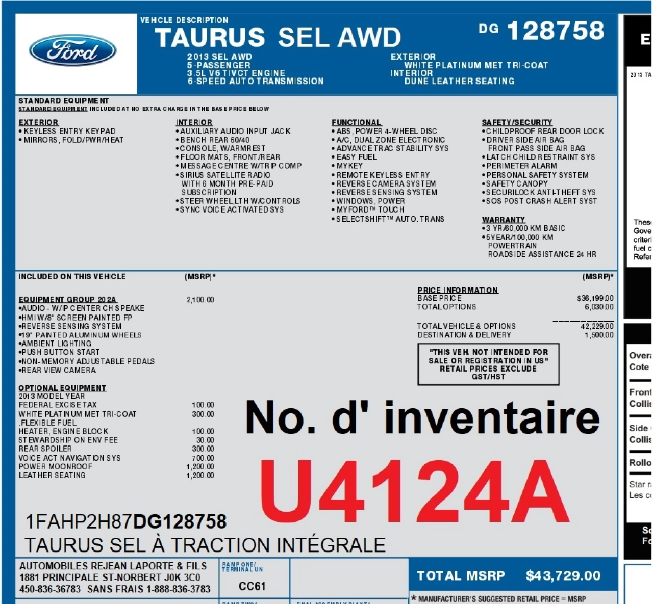 2013 Ford Taurus SEL Image principale